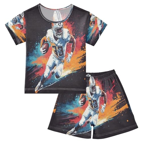 ALAZA American Football Watercolor Black Pajamas Set Short Sleeve Cotton Sleepwear Summer Pjs 2 Piece 5-14Y