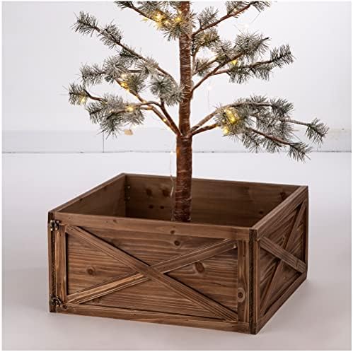Glitzhome Natural Wooden Tree Collar Christmas Tree Skirt Tree Box Tree Stand Cover, 22" L