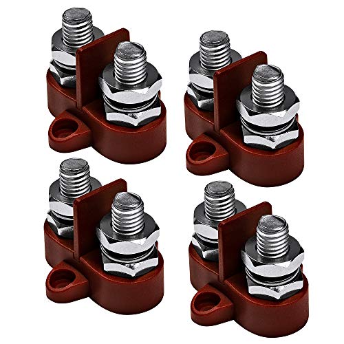 Cheapest 🛒 4pc Battery Power Distribution Terminal Block [M10 Dual Isolated Studs] [Max 48V DC] Positive Insulated Junction Post for Auto Marine Car Trailer RV Boat - Red