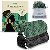 CORATED 2 Stück Afrikanischer Netzschwamm, African Net Sponge, Peeling-Netzschwämme, Rückenexfoliierer, Schönheits-Hautreinigung für Dusche und SPA, Schwarz und Dunkelgrün