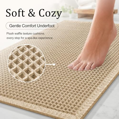 OLANLY Upgraded Waffle Bath Mat 30x20, Non Slip Boho Bathroom Rugs, Brown - image 2