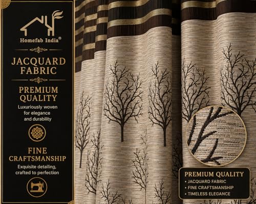 Image of Homefab India Jute Modern 2 Piece Eyelet Polyester Long Door Curtain Set - 9ft, Brown