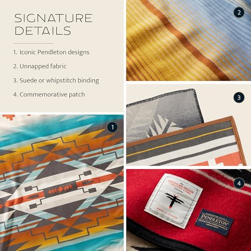 Pendleton American Indian College Fund Blanket - 64" x 80" Wool Cotton Soft, Reversible Blanket, Ultrasuede Binding, Made in USA - Nike N7 Peaks3