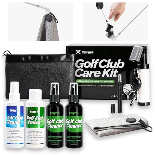 Pro Golf Club Care Kit Cleaner Polish Brush Groove Sharpener Grip Cleaner Magnetic Towel & Leather Bag Restores Clubs Removes Rust & Scratches Renews Tackiness Golf Gifts for Golfers