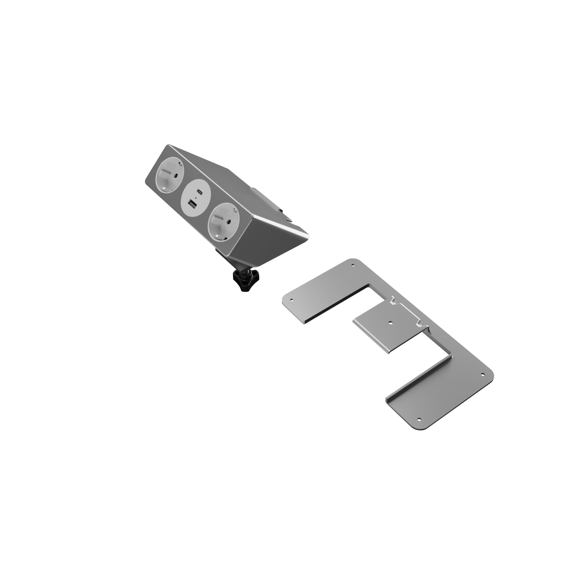 Kalb | Nexura wielofunkcyjne gniazdko elektryczne, 2 x 230 V AC, USB A/C 30 W, elastyczny montaż za pomocą zacisku C lub płyty montażowej, kabel 2 m, Plug & Play, do mieszkania, biura i mebli,