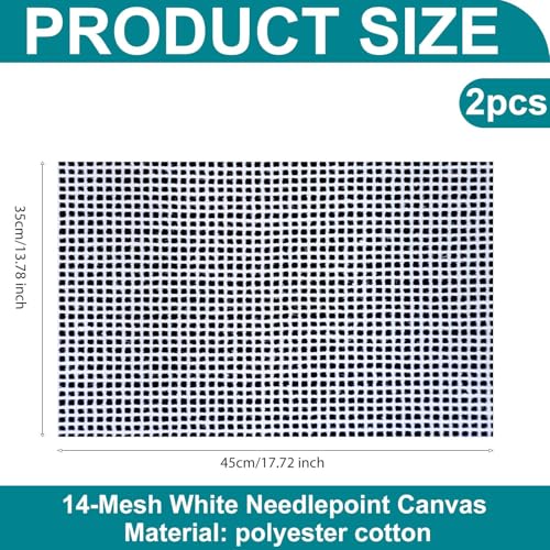 Image of Knitgrip 2 Pack Needlepoint Canvas 14 Mesh 18 x 14 Inch Blank White Canvas Polyester Cotton Needlepoint Mesh Twist Interlock for Embroidery Blanks DIY Knit Crochet Projects Make Dividers
