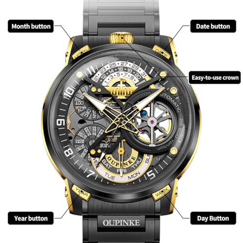 Image of OLEVS Automatic Men Watch Self Winding Mechanical Moon Phase Business Luxury Diamond Dress Stainless Steel Waterproof Luminous Mens Wrist Watch