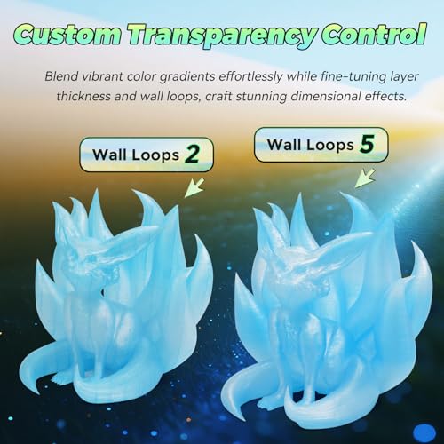 Image of FLASHFORGE Translucent Glitter PLA Mermaid Tears Filament, Shiny Sparkling Gradient 3D Printer Filament, Fast Color Change Between Pale Blue and Light Blue, Adjustable Transparency