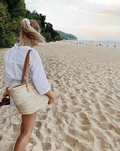 Bolso de paja francés con asas de cuero tipo tote miniatura 4