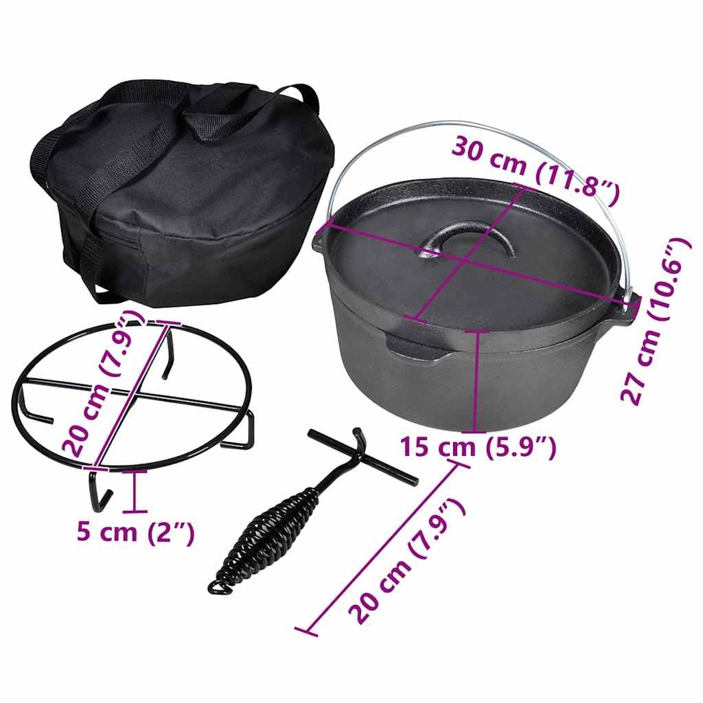 Horno holandés de hierro fundido de 4,2 l con tapa, soporte, asa y bolsa de transporte para camping, barbacoa y cocina