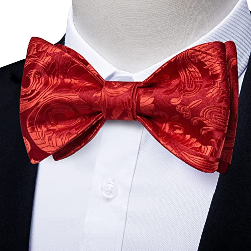 Dibangu Bright Red Silk Bow Ties For Men Self Tied Bow Tie With Pocket Square Cufflinks Wedding Bow Tie Set #TOP2