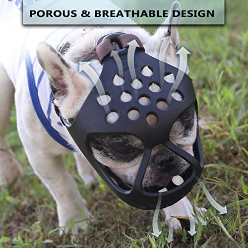 Barkless Dog Muzzle For Short Snout Dogs, Soft Silicone Muzzle For Biting, Chewing, Licking For French Bulldog Shih Tzu, Ideal For Flat-Faced Aggressive Dogs Grooming Walking, Allows Drinking #TOP3