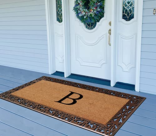 A1 Home Collections Natural Coir Monogrammed Door Mat, 30" X 60", Anti-Shed Treated Durable Doormat For Outdoor Entrance, Low Profile,Long Lasting Front Porch Entry Rug (B), Paisley Bronze #TOP21