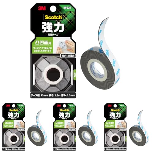 3M スコッチ 強力両面テープ 凸凹面用 幅12mm長さ1.5m KH-12R (× 4)
