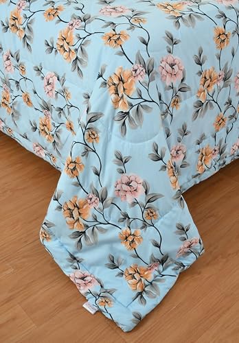 Image of Florida Microfiber Floral Double Bed Comforter | 220x240 cm | 180 GSM | Soft Reversible Lightweight Comforter for All Seasons Sky Blue