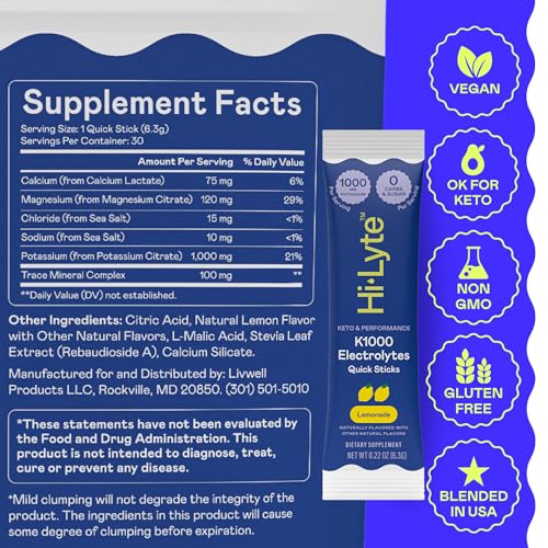 Image of Hi-Lyte K1000 Electrolytes Powder Packets Lemonade, 30 Servings