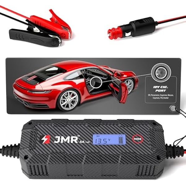 JMR Battery Charger for Porsche 911 Panamera Cayenne Macan Cayman 718 Boxter All Models Trickle Charger Conditioner Maintainer (Add Lithium Mode)