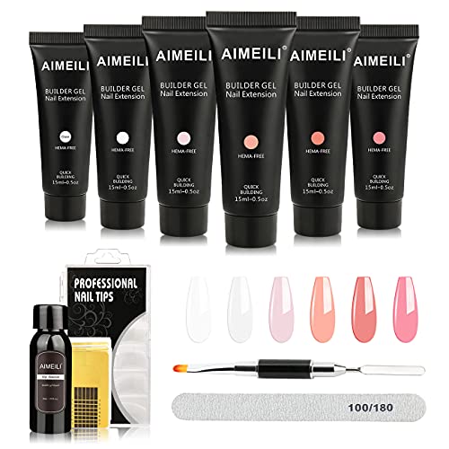 AIMEILI Builder Gel Nail Kit, 6 Colours 15ml Nail Extension Kit UV LED Nail Enhancement Gel Starter Kit with Slip…