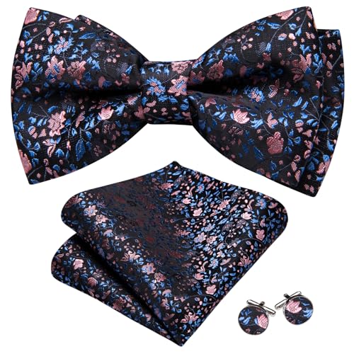 Image of YOHOWA Paisley Striped Men Bow Tie Pre-Tied Formal Adjustable Colorful Bowties Handkerchief Cufflinks Set Wedding Party