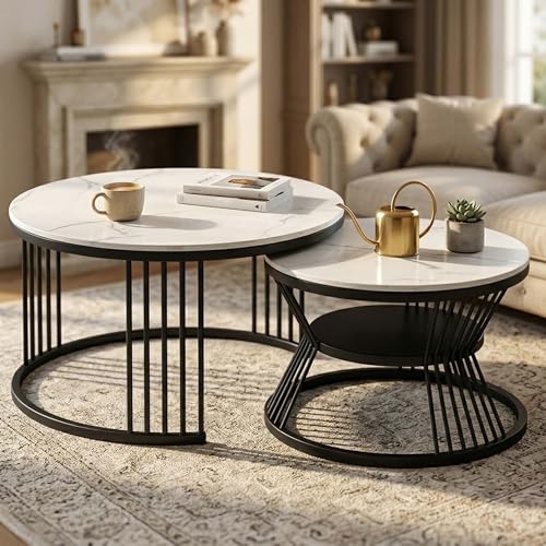 Nesting Coffee Tables for Living Room, Modern Minimalist Small Coffee