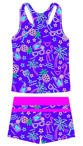 Image of UNIFACO Girls Swimsuits Two Piece Tankini Bathing Suits Boyshort Summer Beach Rash Guard Swimwear for 4-13T