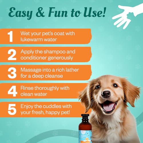 Image of 2-in-1 Pet Shampoo & Conditioner - Rosemary & Cedarwood Oil - 300ml| Soft & Shiny Coat | Anti-Shedding & Odor Control| Fleas & Ticks Dog & Cat Shampoo| Gentle Puppy & Adult Pet Wash