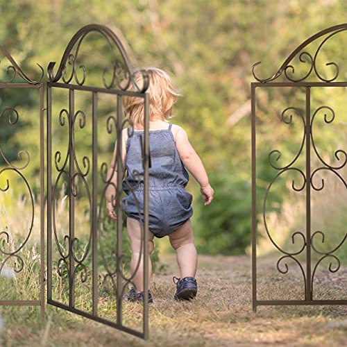 Relaxdays Gartentor, 3-teilig, Stahl, Gartenpforte Ornamente, Gartentür mit 2 Zaunelementen, HxB: 98,5 x 185 cm, Bronze