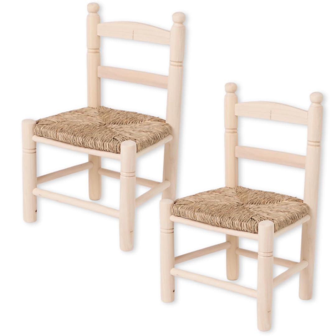 APARICI | Pack 2 Sillas de Enea Infantil (Entre 1/8 años) | Fondo-25cm-Ancho Delantero 31.5cm-Ancho Trasero 26cm-Alto: 25.5cm-Alto Respaldo: 50cm.