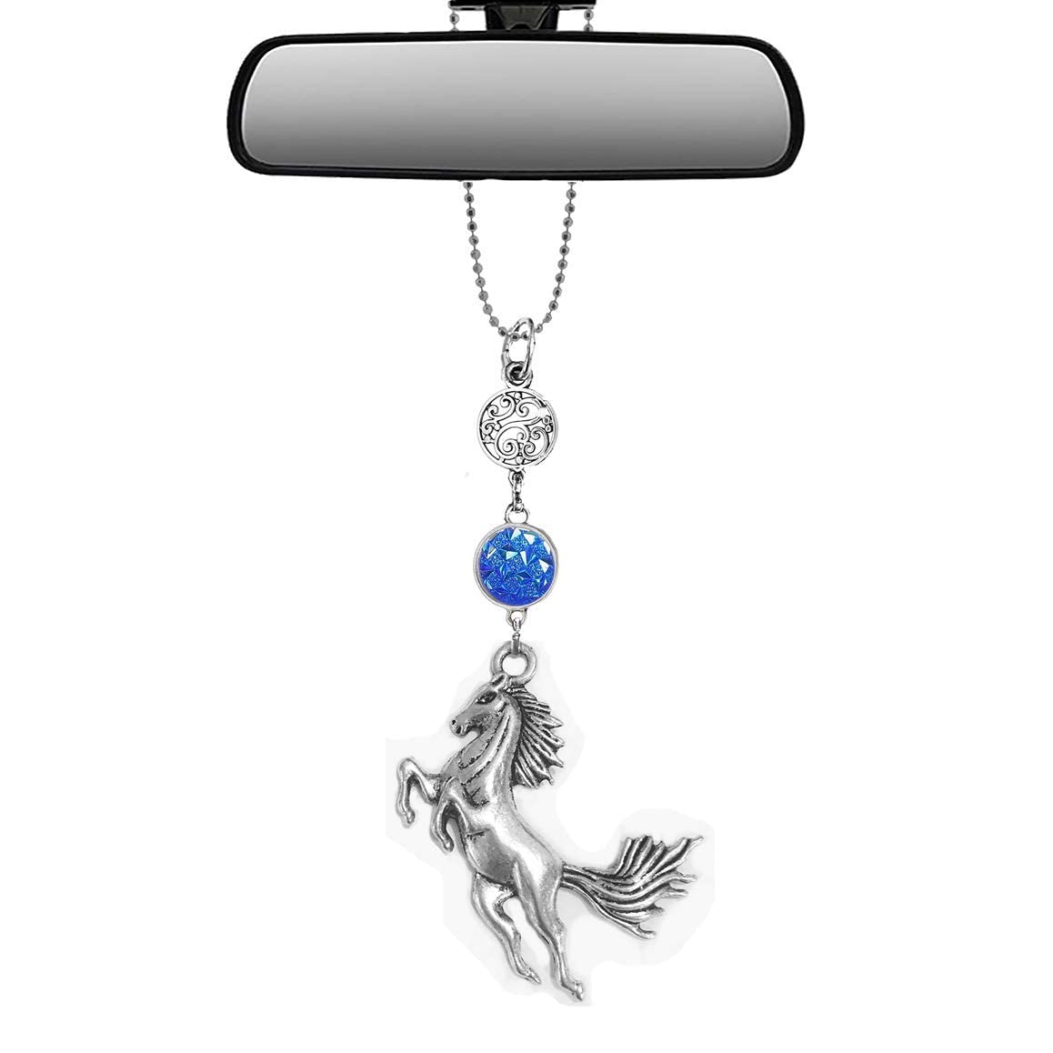 Mossy Cabin Handmade Bling Assorted Mirror Car Charm Hanger Dream Catcher Ornament with Adjustable Chain (Horse)