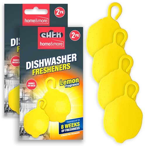 SOL 4pk Dishwasher Freshener Hanging Lemon Scent Achieve Cleaner Dishes and Fresh Smell in Every Wash with Dishwasher Cleaner Odour Remover with Unique Scent Control Rinse Aid + Sticker