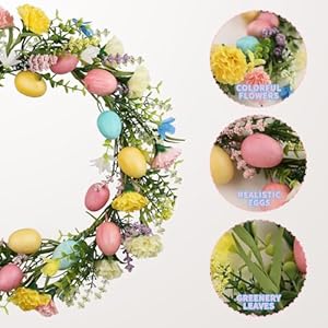 16 inch easter wreath artificial easter eggs and flowers eucalyptus wreath for front door farmhouse easter spring door wreath for easter decorations party supplies wall door window gifts  urban country home decor
