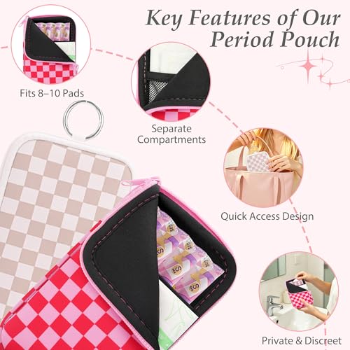 Image of KJQJLY 2 Pack Portable Tampon Organizer Bag Tampon Holder & Storage Case with Zipper for Travel, Discreet Period Bag for Purse, Waterproof Feminine Products Pouch for Women (Checkered)