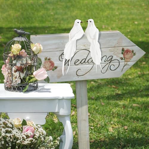 BETESSIN 4Pcs Künstliche Taube Vogel Deko Figuren Künstliche Vögel Deko mit Clip Weiß Vogelfigur mit Halterungsklammer Mini Vogel Dekofigur für Garten Frühling Deko Party Dekoration