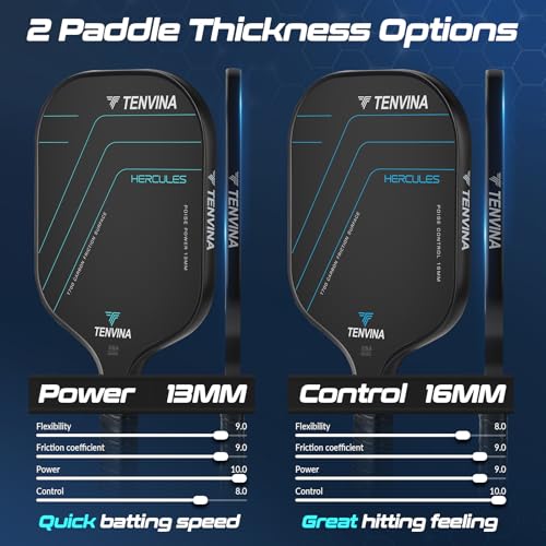 Image of TENVINA Pickleball Paddles, Multi-Layer T700SC Textured Carbon Fiber Pickleball Paddle, Pickle Ball Paddle with Strong Spin & Power Surface, 4-Types of Shapes and Thicknesses, USAPA Approved
