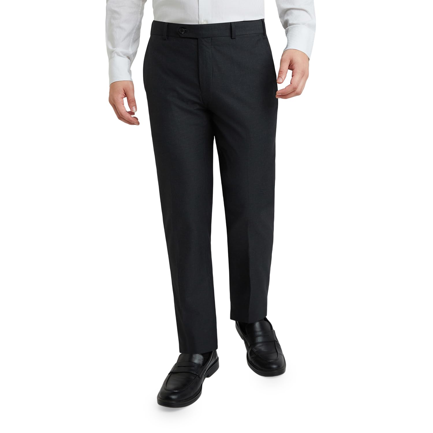 Men's Polyester Blend Solid Pattern Slim Fit Flat Front Formal Trouser