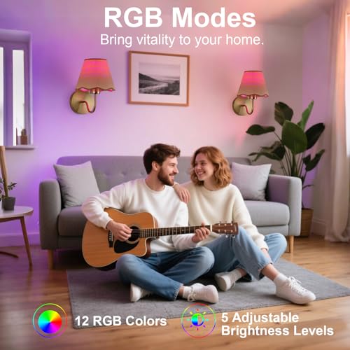 Image of ADISUN Battery Operated Wall Sconce Set of 2, Gold Wall Lamps Rechargeable Bulbs for Living Room, Rattan Shade Wireless Wall Lights for Bedroom Living Room Hallway Kitchen(2 Bulbs Included)