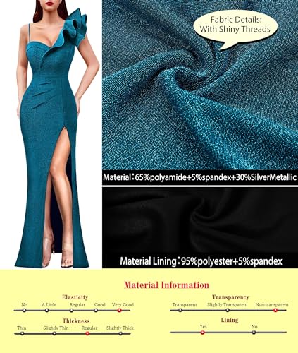 Image of VFSHOW Womens Ruffle One Shoulder Strap Ruched Formal Prom Wedding Maxi Dress V Neck Elegant Split Cocktail Evening Long Gown