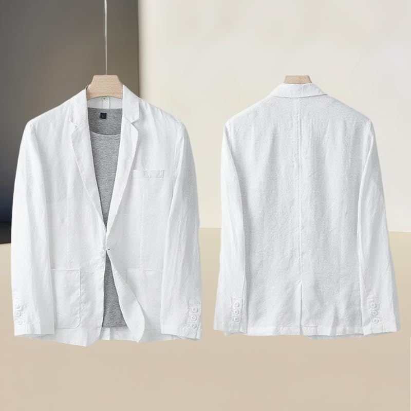 Men's Loose Fit Casual Linen Blazer Jacket One Button