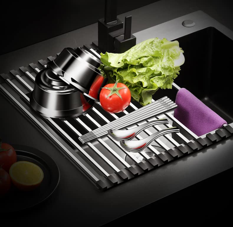 Collapsible Dish Drying Rack Stainless Steel Roll Up Sink Dishes Drying ...