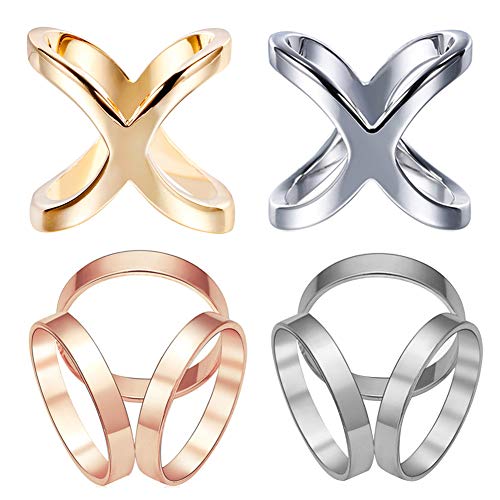 SUNSK Anillos de Bufanda de Moda Broches para Bufanda Bufanda Clip Soporte para Anillo 4 Piezas (Oro + Plata)