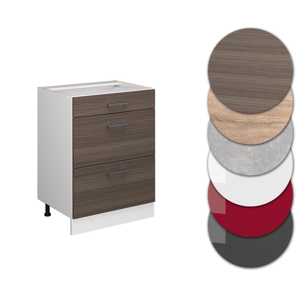 Vicco Mueble bajo Universal R-Line, Gris, 60 cm | con cajones, sin encimera, apto para guardar accesorios de limpieza y artículos del hogar