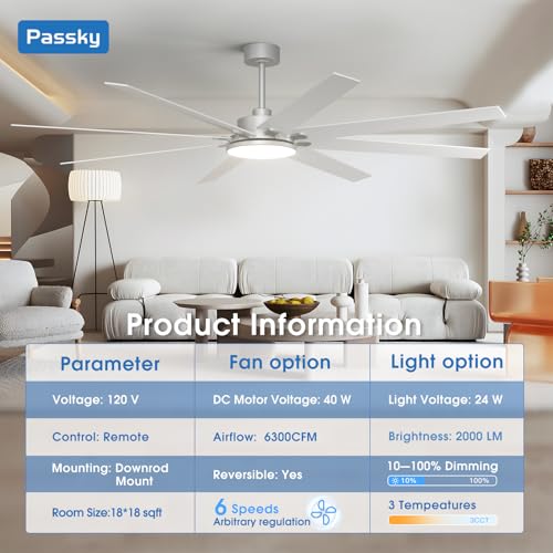 Image of 80 inch Ceiling Fans with Lights, Large Modern Ceiling Fan with Light and Remote Control, Reversible, Dimmable, 3CCT, Quiet, Nickel Ceiling fan For Bedroom Living Room Patio Farmhouse, Indoor /Outdoor