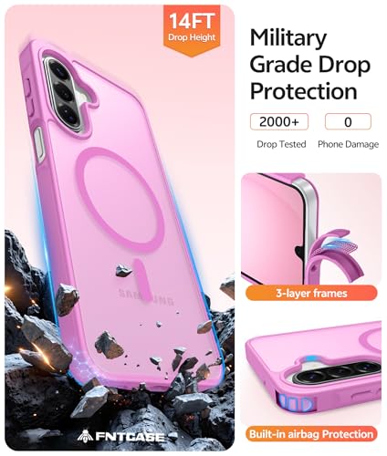 Image of FNTCASE for Galaxy A17 /A16 5G Phone Case: for Samsung A17 Cases [Compatible with Magsafe] [Screen Protector] Matte Translucent Military Grade Protection for Samsung A 17 & A 16 4G Cover - Pink