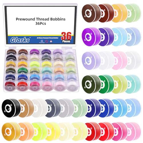 GLARKS 36pcs Prewound Bobbins Sewing Thread Kit, 36 Colors Prewound Bobbin Thread with case, Bobbins and Sewing Threads,Sewing Machine Bobbin Threads for Embroidery Thread and Sewing Machine