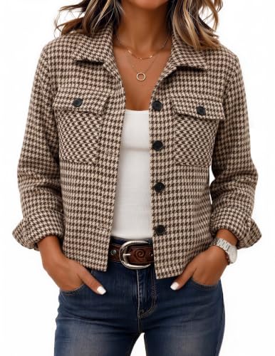 Zeagoo Flannels for Women Cropped Shacket Jacket Fashion Plaid Fall Coat