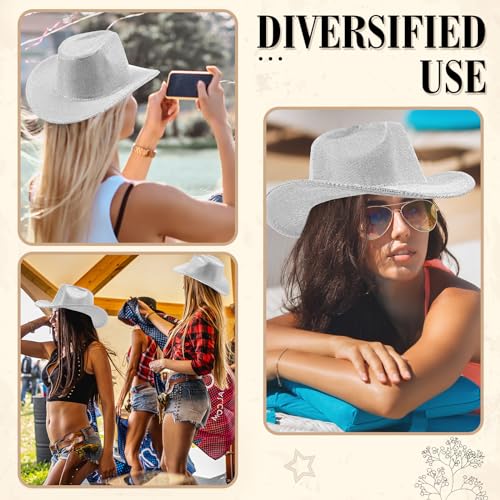 Image of Hercicy Rhinestone Cowboy Hat with Diamond Fringe CowHat for Cosplay Wedding circumference between 21.5 and 23.5 inches