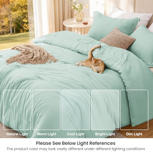 Image of Love's cabin Aqua Queen Comforter Set, 3-Piece Prewashed Bed Set with 1 Comforter (90 x 90 in) & 2 Pillowcases, Lightweight & Breathable for All Seasons