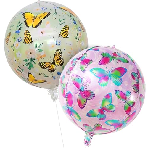 Image of Rozi Decoration Butterfly Print Balloons Set for Birthday Parties Decoration, Floral Theme Round Balloons for Kids Party, Baby Shower and Celebration Decor (Multicolor Design) Pack of 2 Pcs