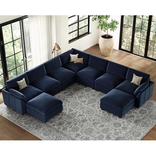 Belffin Oversized Sectional Couch with Movable Ottoman,Modern 137.8" 9-Seater Modular Sectional Sofa,Convertible Velvet U Shaped Sectional Couches for