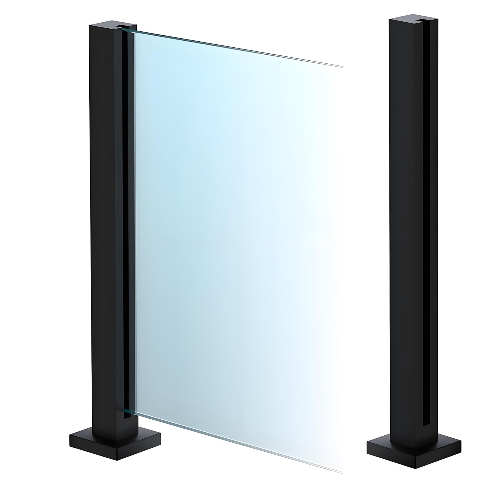 Square Glass Railing Posts, Tall 24in-59in, Black Stainless Steel Balustrade Post for Outdoor Balcony/Lofts/Deck, Glass Thickness 8-12mm(End Post,43.3in/110cm)